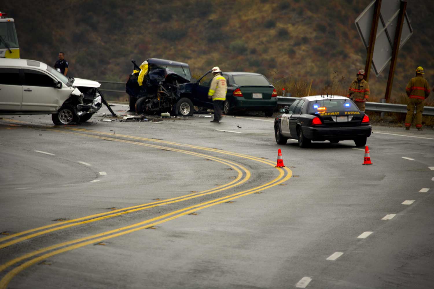 car crash scene with two vehicles