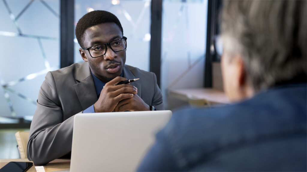 a lawyer talking to client