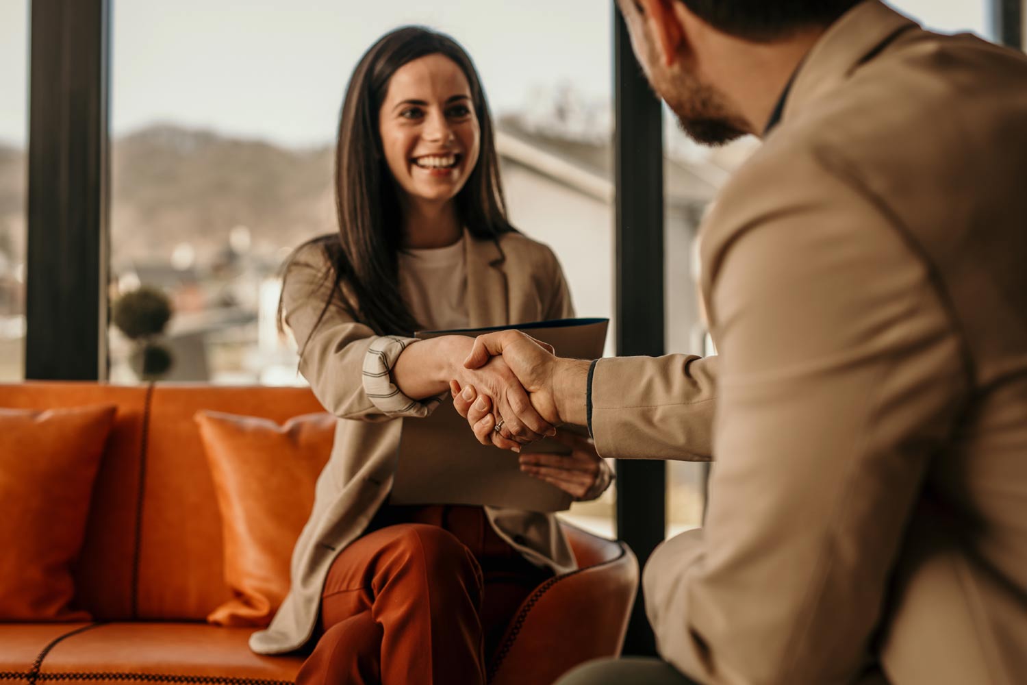 shaking hands with a lawyer